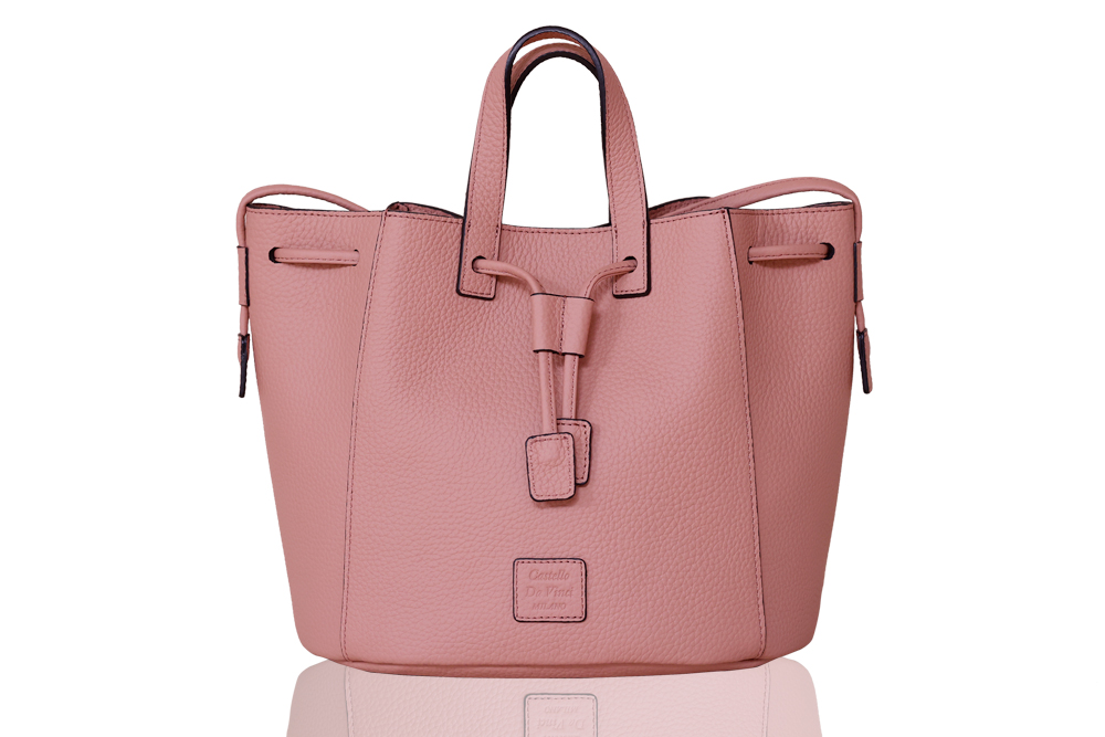CARINA /Drow String Leather Bag Pale PINK