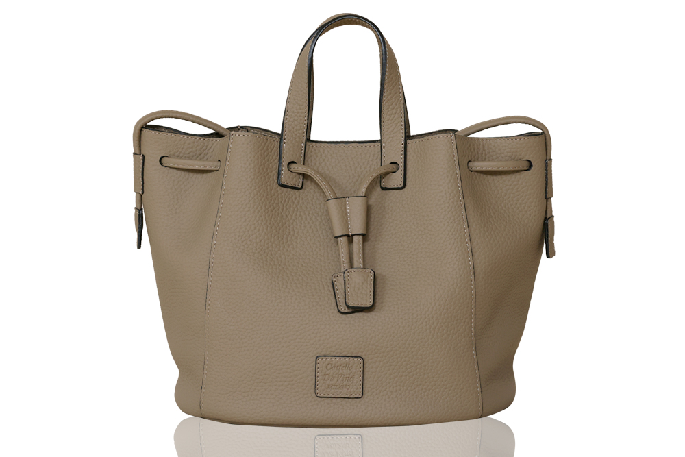 CARINA /Drow String Leather Bag Taupe GREIGE